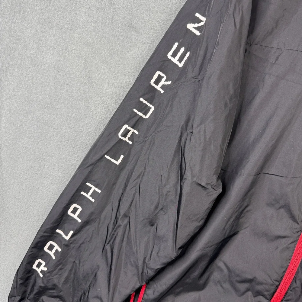 Ralph Lauren Performance Windbreaker Jacket Black Red Hooded Large Long Sleeve